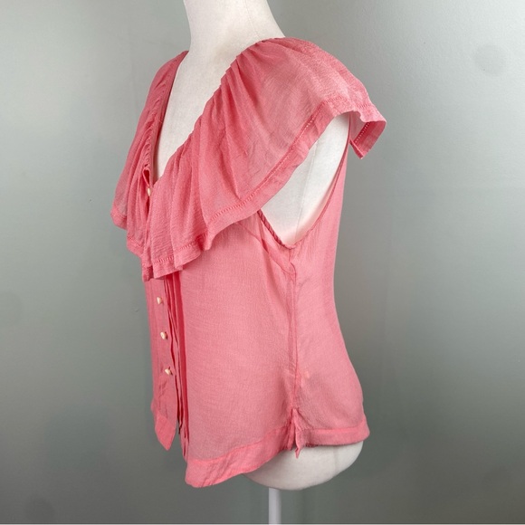 Anthro Moulinette Soeurs silk blend Ruffle button down sheer Blouse size 6 - Picture 5 of 10